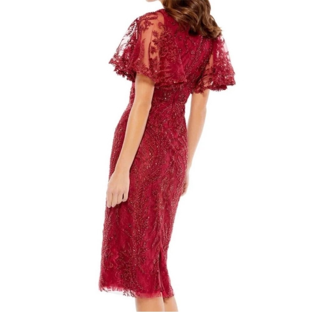 Mac Duggal Burgundy Lace Midi Dress